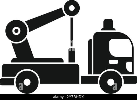Einfaches Vektorsymbol eines Lkws mit einem auf der Rückseite montierten Kran zum Heben von Objekten Stock Vektor
