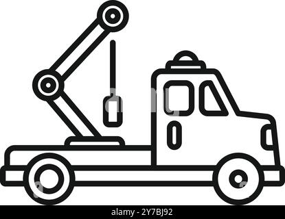 Abschleppwagen mit Hydraulikkran für Pannenhilfe, Liniendesign Stock Vektor