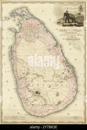 Vintage-Bildkarte von Ceylon, heute Sri Lanka, veröffentlicht von W. Faden, Geograph to His Majesty, 1813 Stockfoto