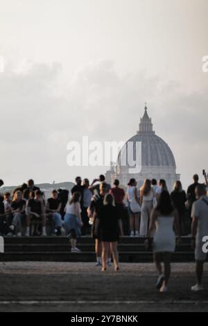 Blick auf die Architektur der Antike, des Mittelalters und der Renaissance rund um das Herz von Rom, ft. Forum Romanum, Kapitolinische Museen, Teatro di Marcello und vieles mehr Stockfoto