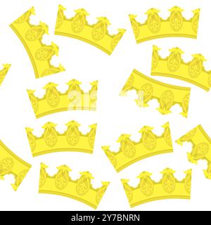 Nahtloses Muster mit goldener Krone. Einfaches Kronendesign mit Queen- oder King-Gelb-Krone. Königliches kaiserliches Krönungssymbol. Stock Vektor