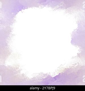 Aquarellkunst quadratischer Hintergrund. Sand und lila Aquarellstruktur für Karten, Flyer, Poster, Banner. Pinselstriche und Spritzer. Lackiert Stockfoto