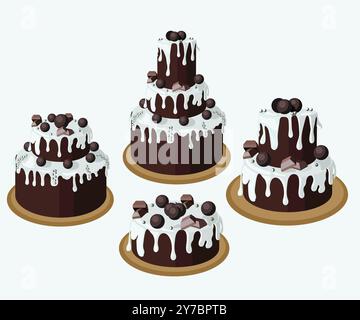 Schokoladenkuchen im Cartoon-Stil. Vektorillustration isoliert auf weißem Hintergrund. Stock Vektor