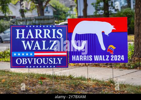 Zwei US-Präsidentschaftswahlen im Jahr 2024 unterstützen den Vizepräsidenten der demokraten Kamala Harris und den Gouverneur von Minnesota Tim Walz. Die Abbildung o Stockfoto