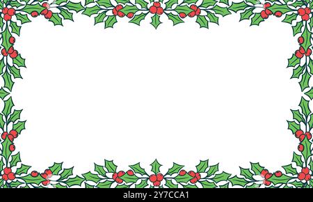 Hintergrund der weihnachtsholzblätter und -Beeren. Moderner Rahmen für Winterferien Einladungskarte, Poster, Banner, Grußkarte, Postkarte, Verpackung, p Stock Vektor