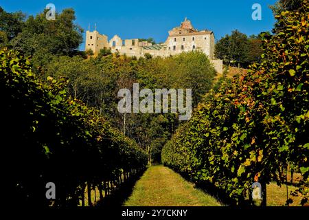 Eingebettet zwischen den Weinbergen an den Hängen von Montello befindet sich die Abtei Sant'Eustachio in Nervesa della Battaglia. Ein altes Benediktinerkloster Stockfoto