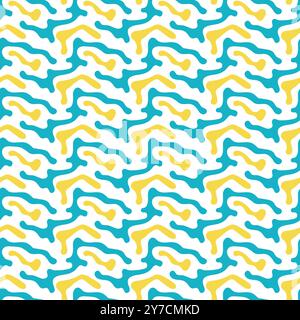 Nahtloses abstraktes Muster mit gelben und blauen organischen Formen. Textildesign, Hintergründe oder moderne Grafikprojekte. Stock Vektor