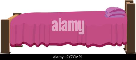 Bett mit Kissen und rosa Bettlaken Vektorillustration isoliert auf weißem Hintergrund Dorfhaus Innenelemente für Zeichentrickanimation. Holzbett Stock Vektor