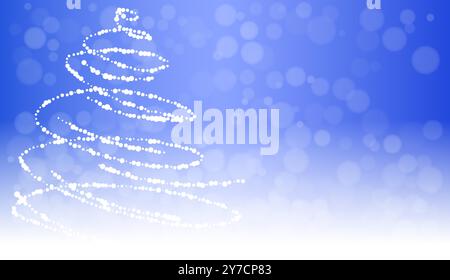 Abstrakter Weihnachtsbaum, geformt von weißen Bokeh-Lichtern auf einem blauen Hintergrund mit Farbverlauf. Das Design schafft ein festliches und modernes Weihnachtskonzept. Vektor Stock Vektor