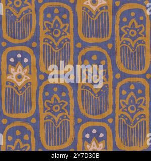 Nahtloses Vintage-Blumenmuster im indischen Stil. Asiatisches Retro-Muster mit abstrakten Blumen im Blockmuster. Stockfoto