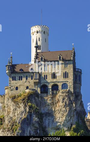 Schloss Lichtenstein, Märchenschloss Württemberg, historisches Gebäude, Wahrzeichen der Schwäbischen Alb, Honau, Lichtenstein, Reutlingen, Ba Stockfoto