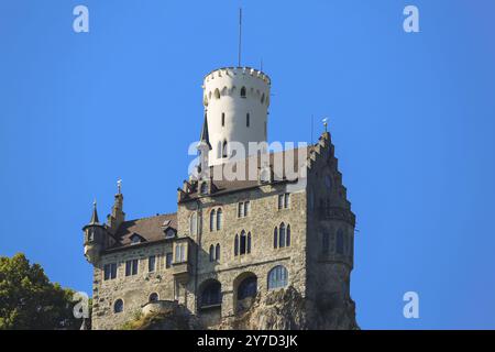 Schloss Lichtenstein, Märchenschloss Württemberg, historisches Gebäude, Wahrzeichen der Schwäbischen Alb, Honau, Lichtenstein, Reutlingen, Ba Stockfoto