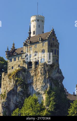 Schloss Lichtenstein, Märchenschloss Württemberg, historisches Gebäude, Wahrzeichen der Schwäbischen Alb, Honau, Lichtenstein, Reutlingen, Ba Stockfoto