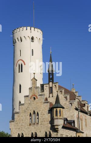 Schloss Lichtenstein, Märchenschloss Württemberg, historisches Gebäude, Wahrzeichen der Schwäbischen Alb, Honau, Lichtenstein, Reutlingen, Ba Stockfoto