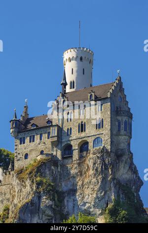 Schloss Lichtenstein, Märchenschloss Württemberg, historisches Gebäude, Wahrzeichen der Schwäbischen Alb, Honau, Lichtenstein, Reutlingen, Ba Stockfoto