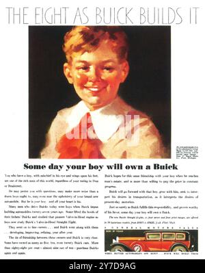 1931 Buick Red Straight Eight Fishes Body Ad mit Gemälde von George Rapp - 'Someday Your Boy will Own a Buick' Stockfoto