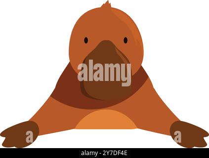 Cartoon-Platypus mit braunem Fell und einer Ente wie eine Schnur hängt auf einem Felsvorsprung Stock Vektor