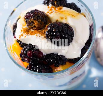 Black und Orange Joghurt - lecker Sommer Dessert Stockfoto