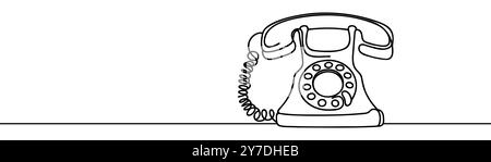 Durchgehende Zeilenzeichnung Des Drehtelefons. Eine Leitung Des Alten Telefons. Telefonklingeln mit Hörer, durchgehende Leitung Art.. Bearbeitbare Modellstruktur Stock Vektor