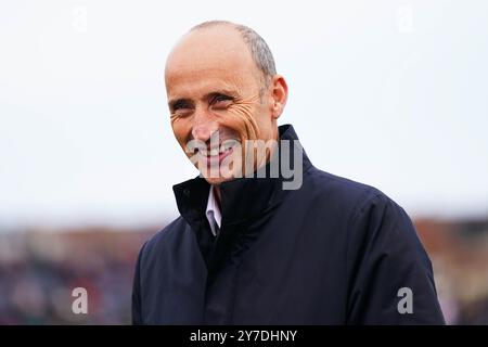 Bristol, Großbritannien, 29. September 2024. Sky Sports Experte und ehemaliger England Captain Nasser Hussain während des 5. Metro Bank One Day International Matches zwischen England und Australien. Quelle: Robbie Stephenson/Gloucestershire Cricket/Alamy Live News Stockfoto