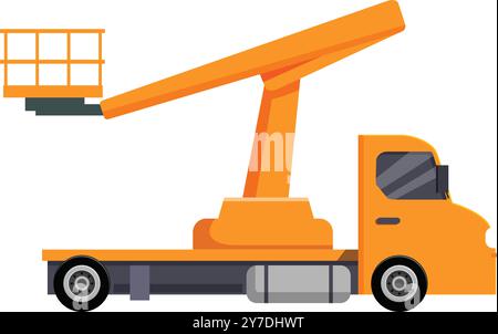 Orangefarbener Kirschpflücker ausfahrender Kranarm mit leerem Korb auf weißem Hintergrund Stock Vektor