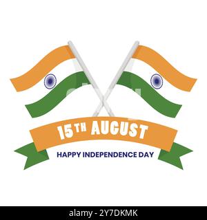 Indien Unabhängigkeitstag ein Poster eines glücklichen Unabhängigkeitstages mit Fahnen Stock Vektor