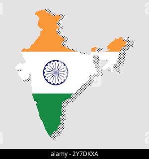 Indien Karte mit indien Fahnen und schwarzer Halbton gepunktete Schatten Illustration - Vektor Stock Vektor