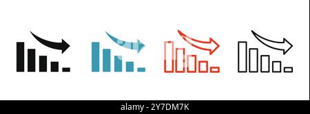 Symbolgruppe der Reduktionsdiagramme mit Symbolen zur Datenreduzierung. Vektorabbildung Stock Vektor
