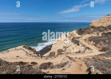 Blick auf den Strandpfad des Torrey Pines State Natural Preserve Park im San Diego County, Kalifornien. Stockfoto