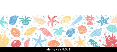 Marineblaues Muster mit Korallen und Muscheln Stock Vektor