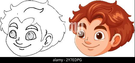 Das Gesicht des Jungen in Farbe und Umrissvarianten Stock Vektor
