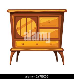 Vintage Holzschrank mit Schubladen und kreisförmigem Türdesign“ Stock Vektor