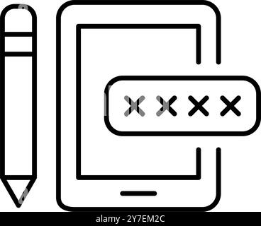 Elektronisches Tablet mit Stift und Passworteingabefeld. Benutzerverifizierung für den Zugriff auf digitale Inhalte oder Apps auf Mobilgeräten. Pixel perfekt, bearbeitbar Stock Vektor