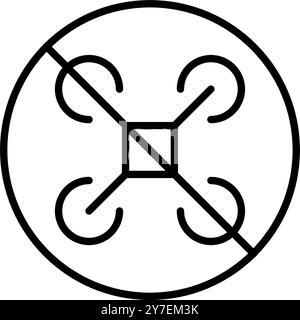 Keine Drohnenzone. Flüge verboten. Pixelperfektes, bearbeitbares Konturvektorsymbol Stock Vektor