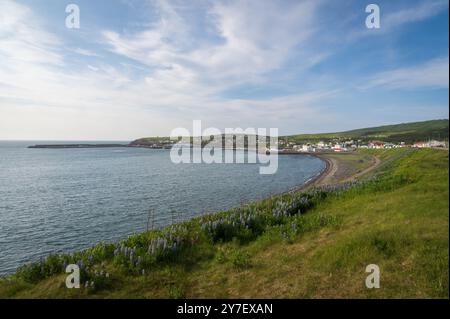 Blick auf die Küste von Húsavík in Island Stockfoto