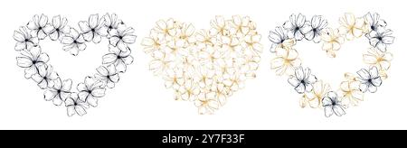 Herzen Rahmen Set mit Linie Art Mohnblume, Hand gezeichnete Vektor-Illustration. Stock Vektor