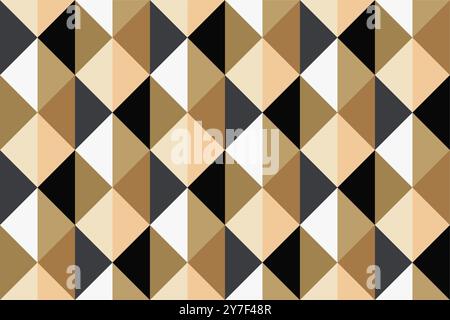 Nahtloses Muster aus Dreiecken und Quadraten in Gold und Schwarz. Vektorabbildung Stock Vektor