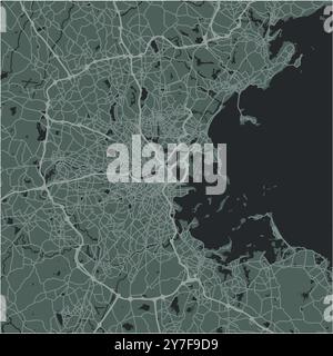 Karte von Boston in Massachusetts in einem glatten dunklen Stil. Enthält mehrschichtigen Vektor mit Straßen, Wasser, Parks usw. Stock Vektor