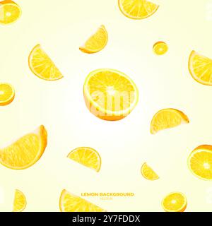 Realistischer Hintergrund für Zitronenscheiben. Hintergrund mit Zitronenmuster. Gelber Zitronenhintergrund. Stock Vektor