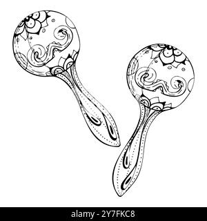 Maracas Rasselpaar, mexikanisches karibisches südamerikanisches Musikinstrument, Volksvolk-Indie. Handgezeichnete Vektorgrafik. Einfach isoliert Stock Vektor