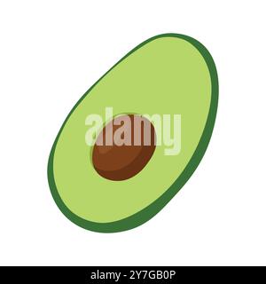 Flache Illustration einer halben Avocado mit grünem Innenraum und braunem Samen in der Mitte. Stock Vektor