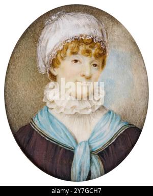 Mary Ann Flaxman (zugeschrieben) (alias Maria Flaxman, 1768–1833), Selbstporträt des britischen Malers und Illustrators, Porträt-Miniatur-Aquarellmalerei auf Elfenbein, um 1820 Stockfoto