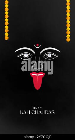 Happy Kali Chaudas Indian Hindu Festival Vector Celebration Goddess Kali. Happy Naraka Chaturdashi Kali Chaudas Post Design Stock Vektor