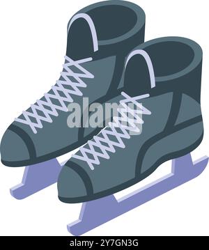 Zwei Schlittschuhe stehen aufrecht auf Eisklingen, isometrische Ansicht der Wintersportausrüstung Stock Vektor