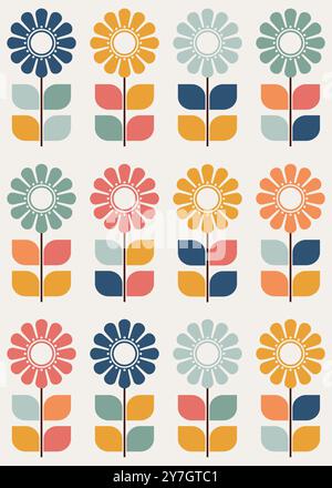 Farbenfrohe Retro-Blumenkunst Stockfoto