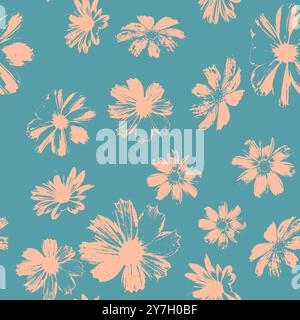 Nahtloses Muster mit Blumen Blüten Stempel. Natur Grunge Hintergrund Stock Vektor