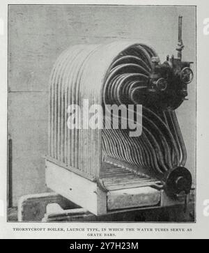 THORNYCROFT-KESSEL, STARTTYP, BEI DEM DIE WASSERROHRE ALS GITTERROSTSTANGEN DIENEN. Aus dem Artikel WASSERROHRDAMPFERZEUGER FÜR DEN MARINEDIENST. Von B. H. Thwaite vom Engineering Magazine widmet sich dem industriellen Fortschritt Band XX 1900 - 1901 The Engineering Magazine Co Stockfoto