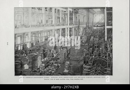 Typical American Engineering Works, Newport News Shipbuilding and Dry-Dock Company, Newport News, VA. Ansicht der wichtigsten Maschinenwerkstatt aus dem Artikel des Engineering Magazine über den industriellen Fortschritt Band XX 1900 - 1901 The Engineering Magazine Co Stockfoto