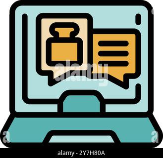 Laptop-Bildschirm mit einer Notar-Briefmarke in einer Sprechblase, die Online-Notariatsdienste repräsentiert Stock Vektor