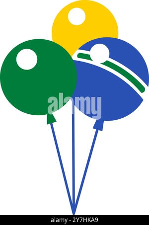 Eine lebendige Vektor-Illustration eines Bündels Ballons in den Farben der brasilianischen Flagge in einem flachen Cartoon-Stil. Tourismuskampagnen, Designbroschüren, Flyer, Stock Vektor